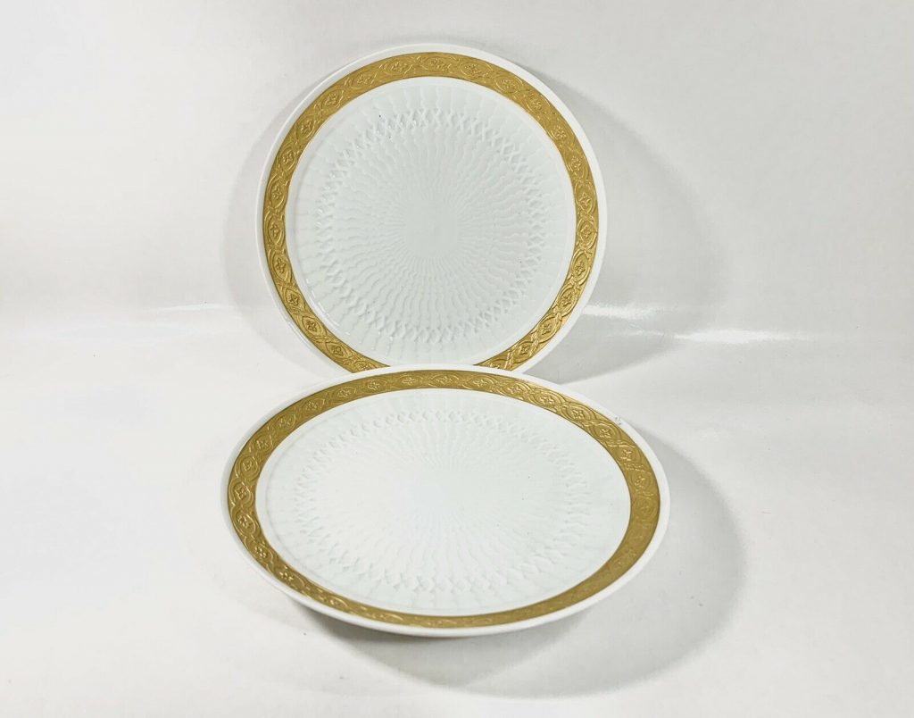 2x Royal Copenhagen Gold Fan Service 414 11533 Dessert Plates