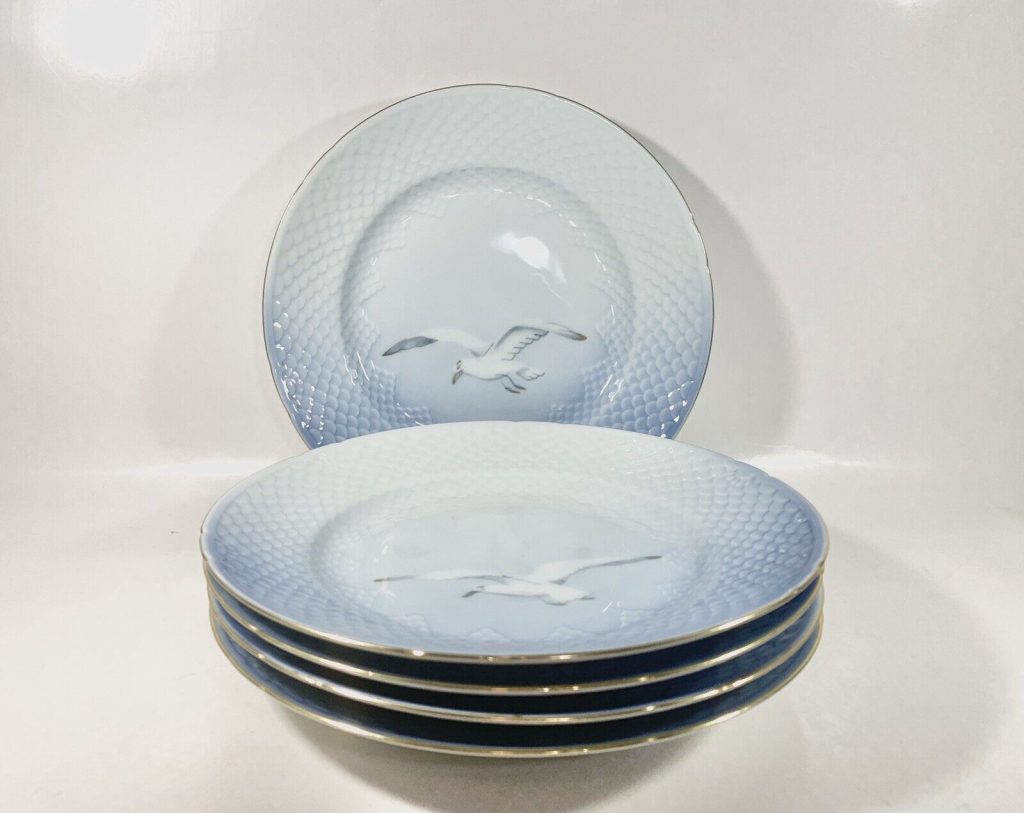 5x Bing & Grondahl Copenhagen Seagull Gold Rim Lunch Plates 26 Diameter 21 cm