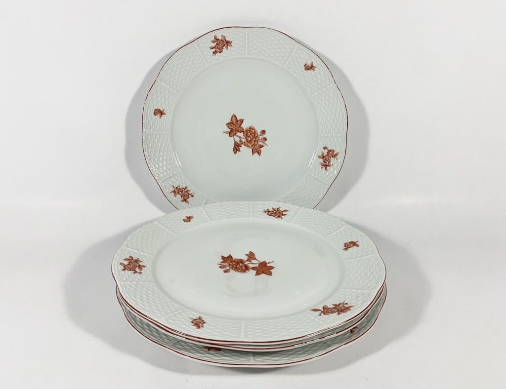 4x Herend Nanking Bouquet Rust Red Dinner Plates 25 cm 9.8 inch