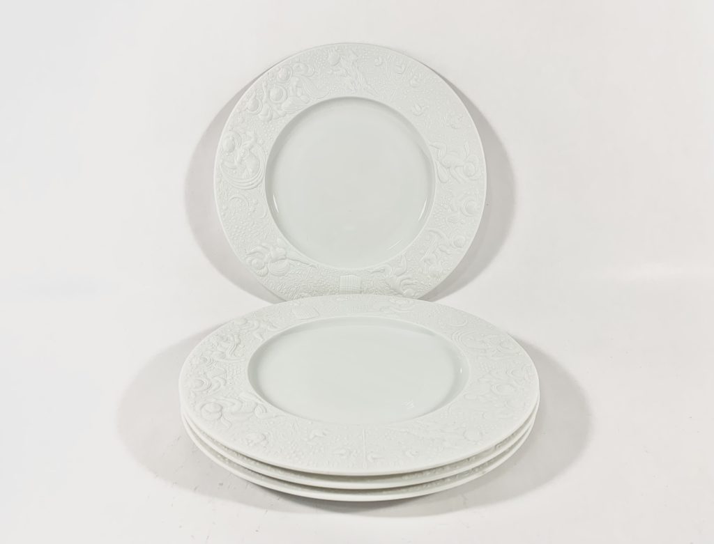4x Rosenthal Bjorn Wiinblad Magic Flute White Salad Plates 22 cm 8.7 Inch