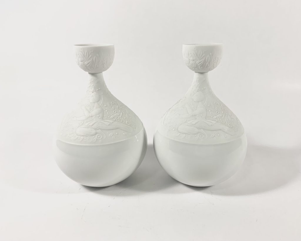2x Rosenthal Bjorn Wiinblad Magic Flute White Candle Holders