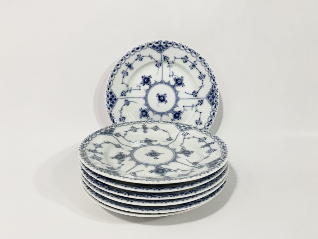 7x Royal Copenhagen Blue Fluted Half Lace 575 Bread Plates 15,5 cm 1923 - 1934