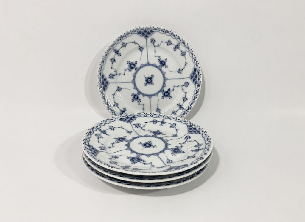 4x Royal Copenhagen Blue Fluted Half Lace 653 Plates 14,5 cm 1923 - 1934