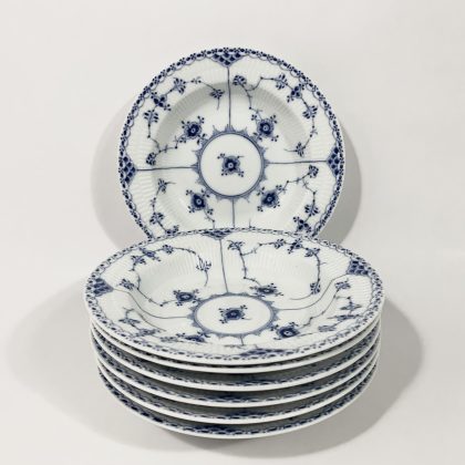 7x Royal Copenhagen Blue Fluted Half Lace 566 Soup Pasta Bowls 2x 1923 - 1934