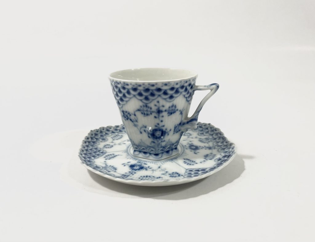 1x Royal Copenhagen Blue Fluted Full Lace 1036 Cup & Saucer Set