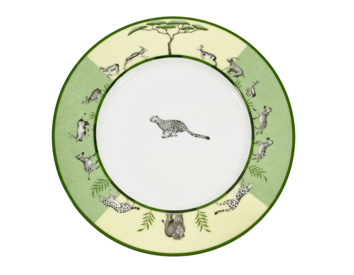Hermes Africa Green Round Cheetah Dinner Plate 27,5 cm