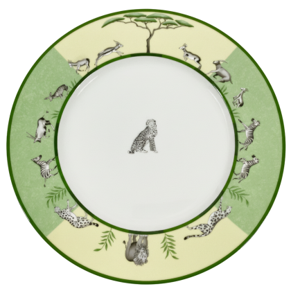 Hermes Africa Green Round Cheetah Dinner Plate 27,5 cm