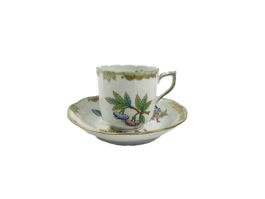 Herend Queen Victoria Green Boarder Coffee Cups & Saucers