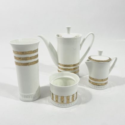 Lomonosov Imperial Porcelain Gold Coffee Pot Sugar Bowl Creamer & Vase Lot