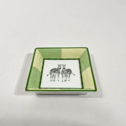 Hermes Africa Green Elephant Small Square Zebra Bowl Ashtray 8 cm