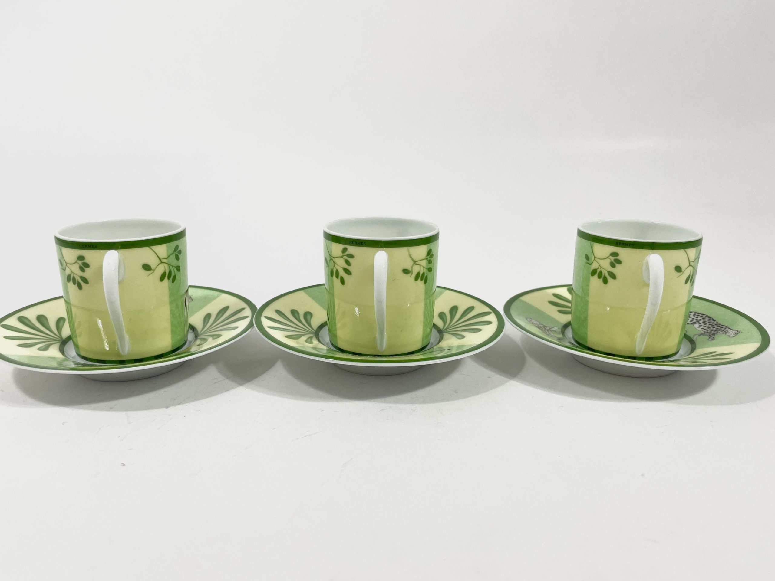 3x Hermes Africa Green Demitasse Espresso Coffee Cup and Saucer