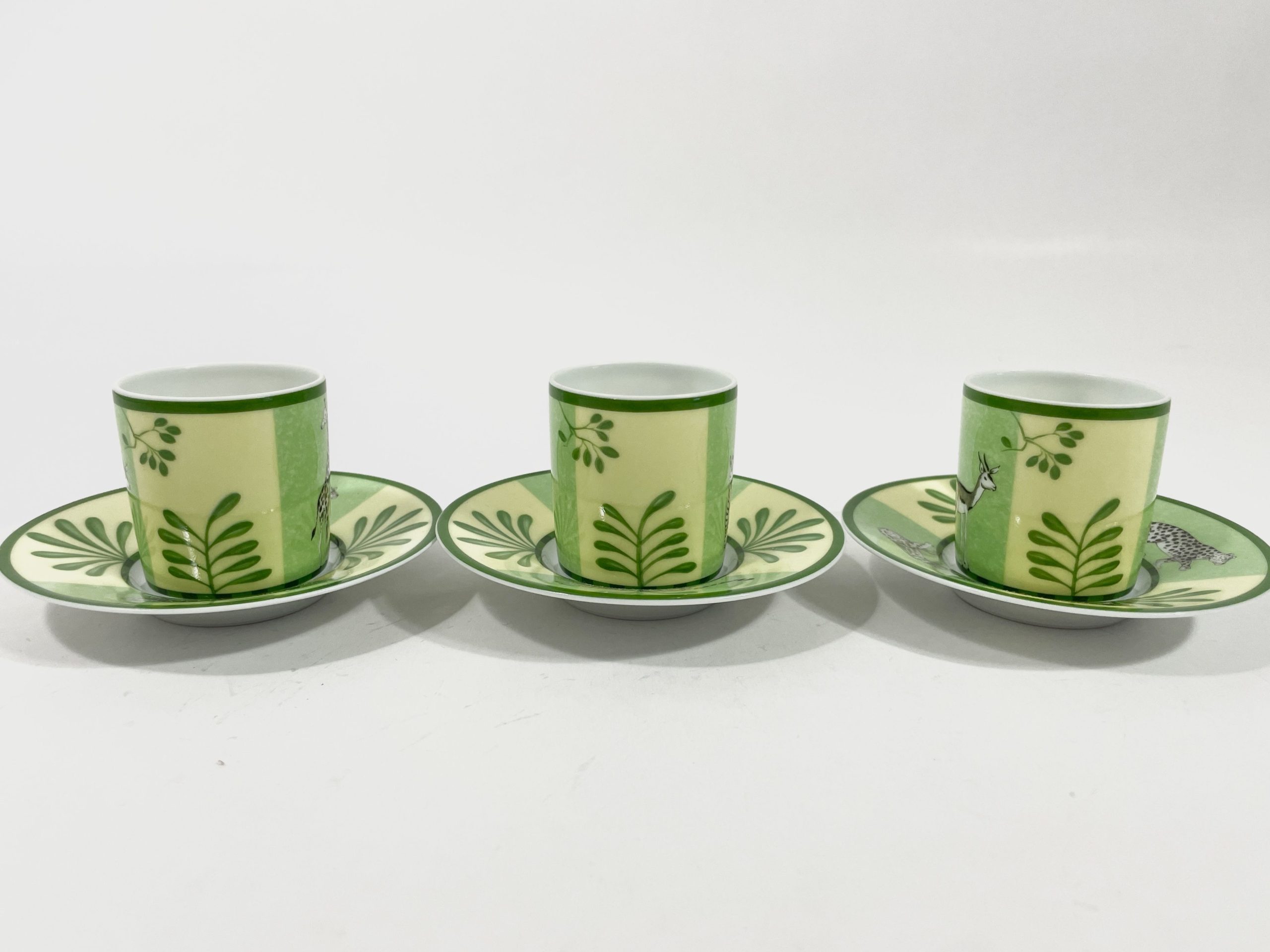 3x Hermes Africa Green Demitasse Espresso Coffee Cup and Saucer