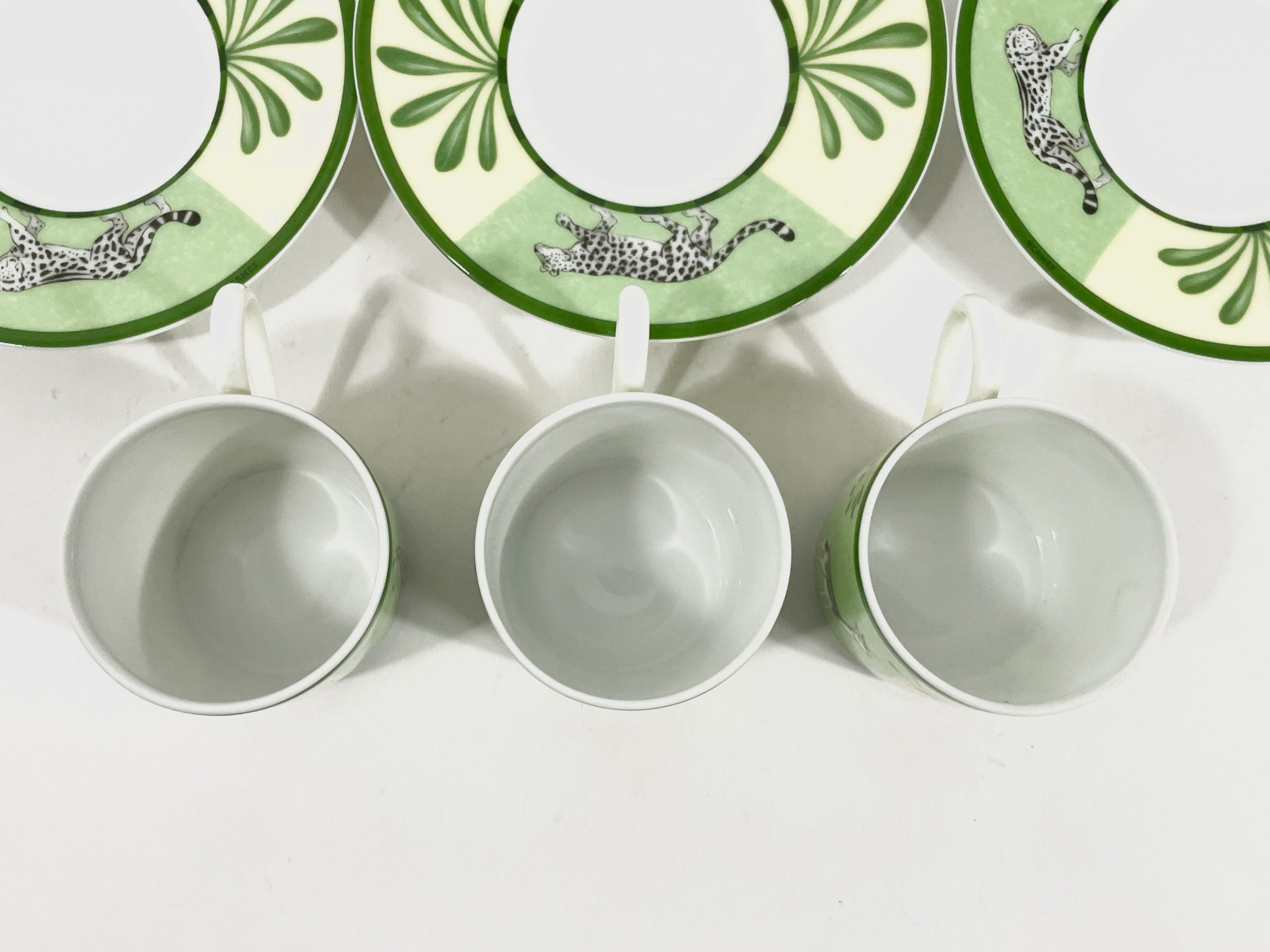 3x Hermes Africa Green Demitasse Espresso Coffee Cup and Saucer