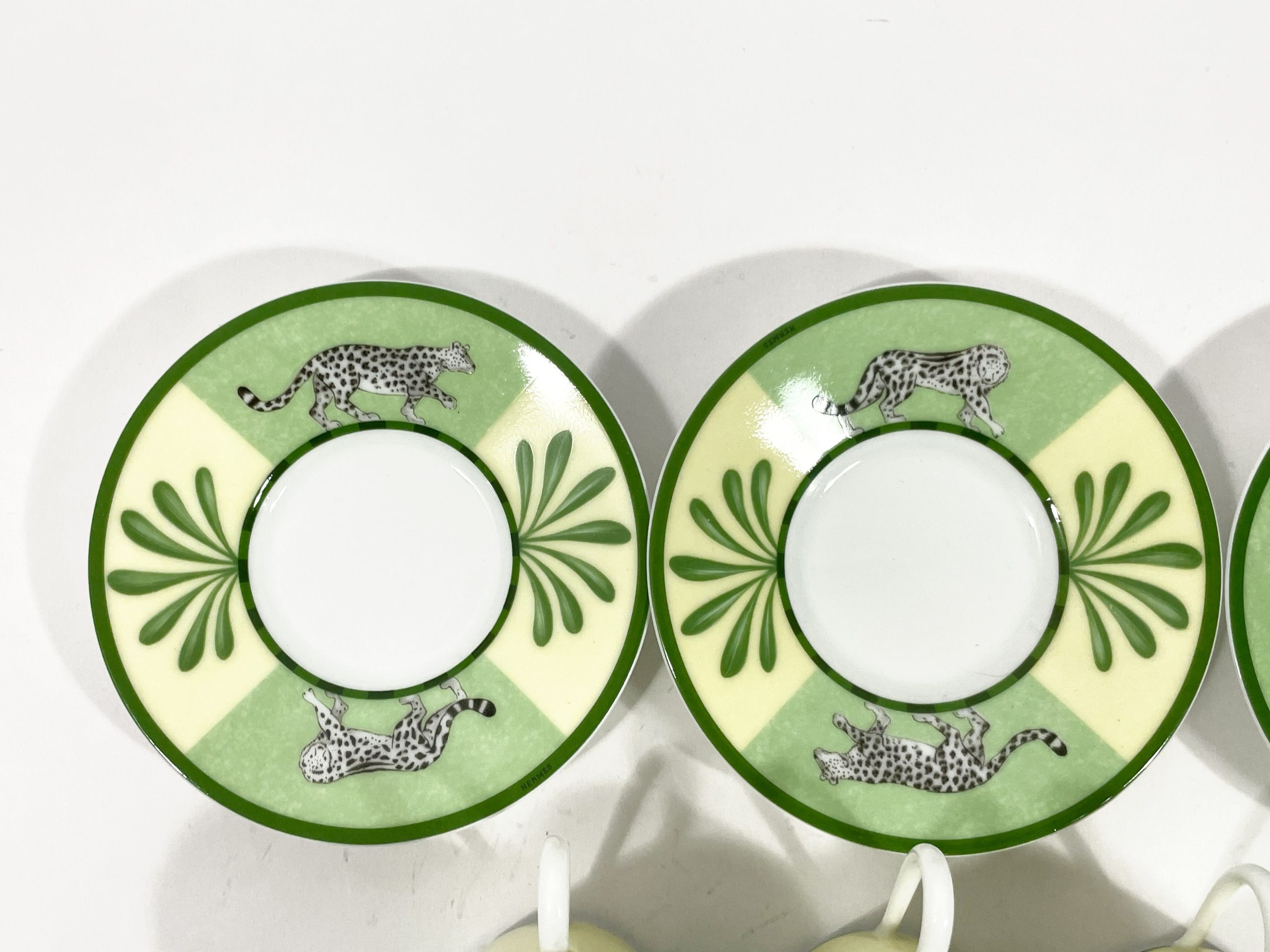 3x Hermes Africa Green Demitasse Espresso Coffee Cup and Saucer