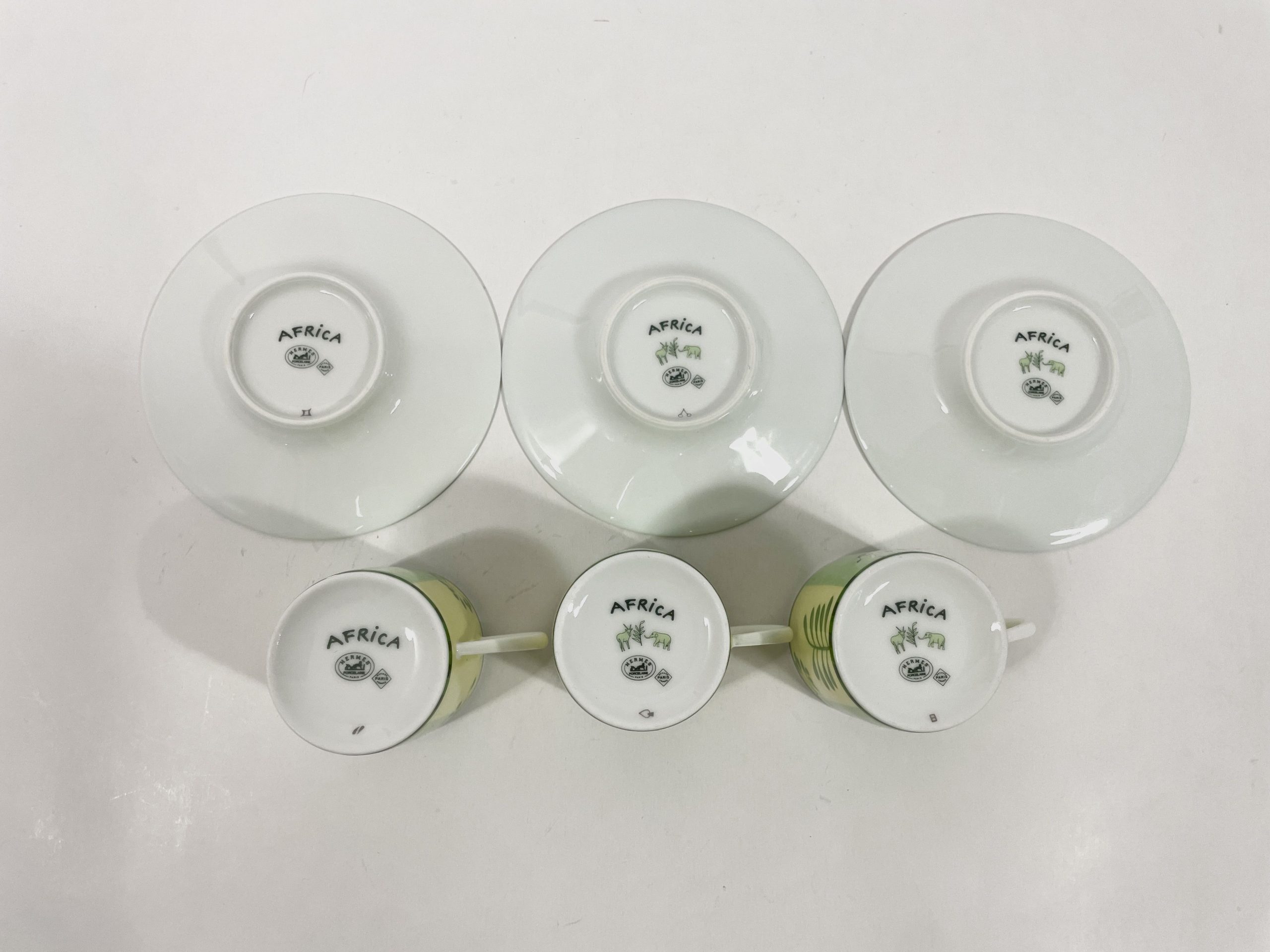 3x Hermes Africa Green Demitasse Espresso Coffee Cup and Saucer