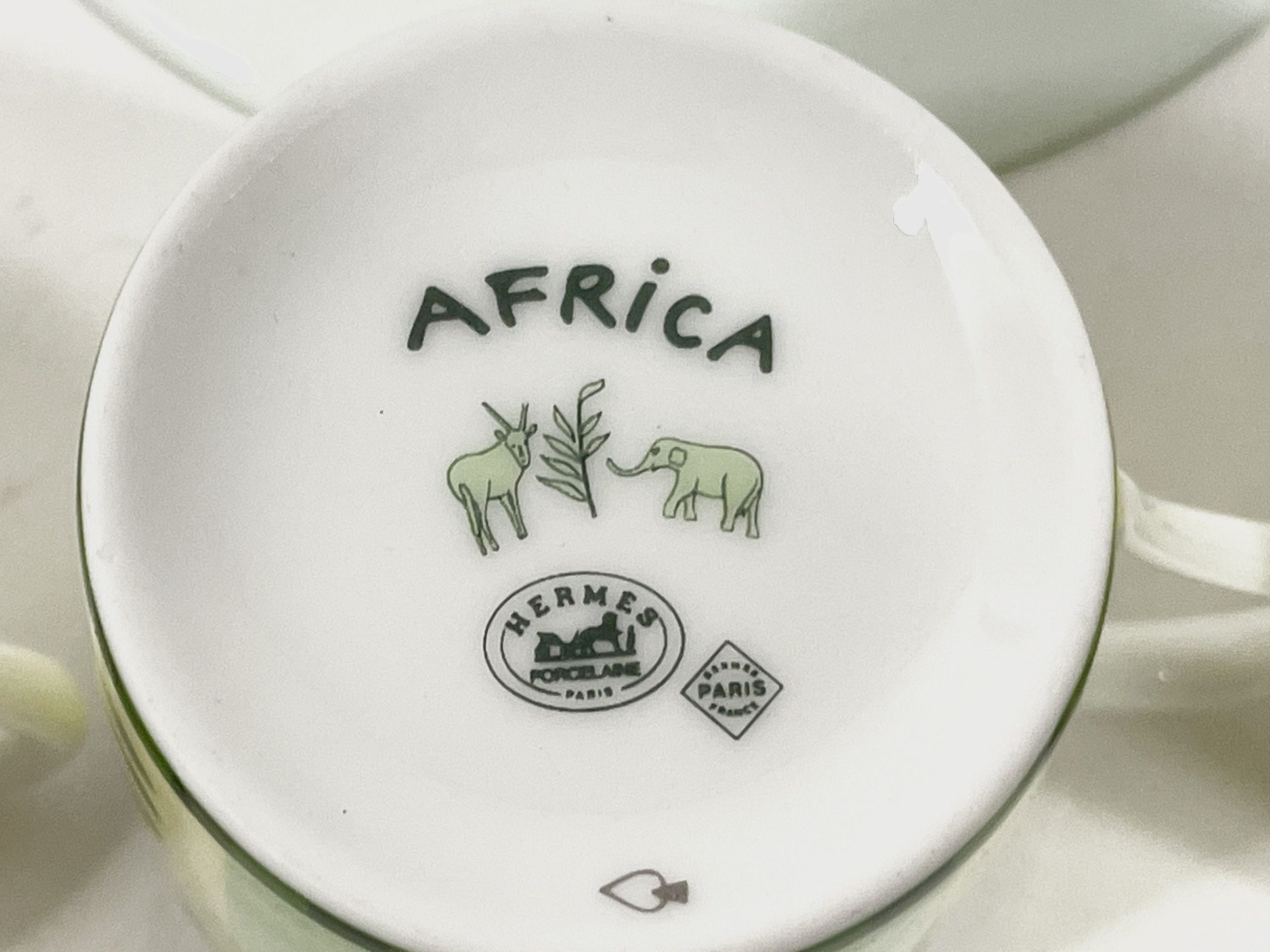 3x Hermes Africa Green Demitasse Espresso Coffee Cup and Saucer