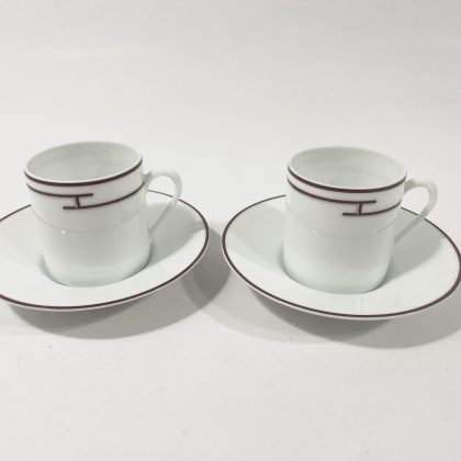 2x Hermes Rythme Red Demitasse Mocha Cup & Saucers
