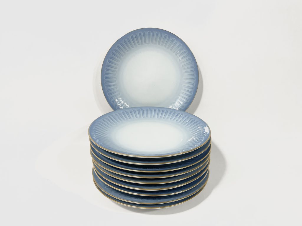 10x Bing & Grondahl Ballerina 616 Gold Rim Blue Dessert Plates 17,5 cm