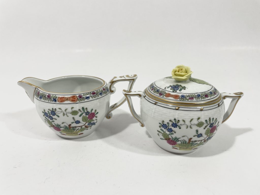 Herend Indian Basket Multicolor 666 Sugar Bowl & 648 Creamer Set