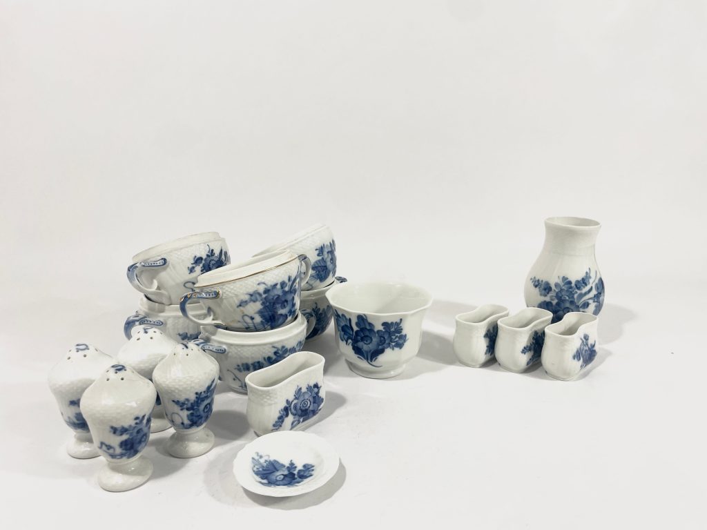 LOT 17x Royal Copenhagen Blue Flowers Sugar Bowls, Salt & Pepper, Vase and more