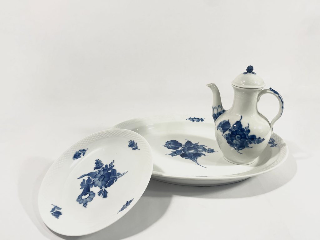 3x Royal Copenhagen Blue Flowers Large Platter 8019 Plate 8212. Coffee Pot 8034