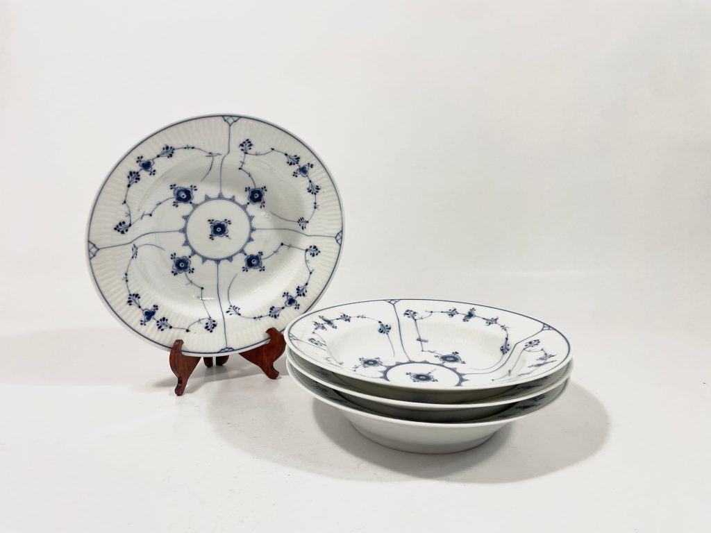 4x Royal Copenhagen Blue Fluted Plain 167 Deep Plates Soup Pasta Bowls Old