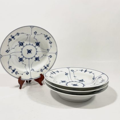 4x Royal Copenhagen Blue Fluted Plain 167 Deep Plates Soup Pasta Bowls Old