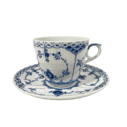 Royal Copenhagen Blue Fluted Half Lace 719 Coffee Cups & Saucers Set