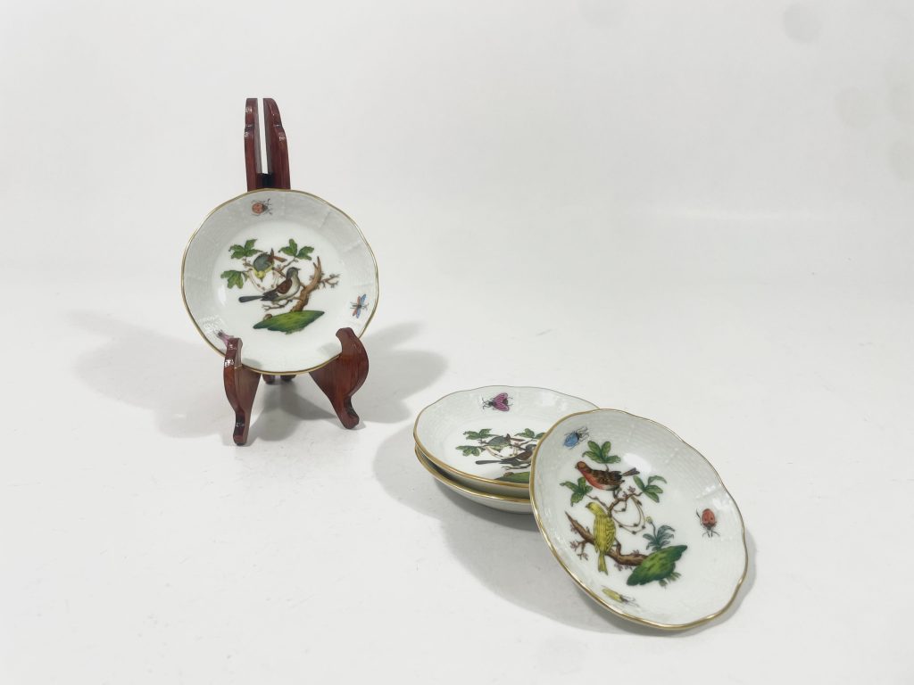 Herend Rothschild Bird 3x Round 337 Small Dish 9 cm and 1x 338 Small Dish 8,5cm