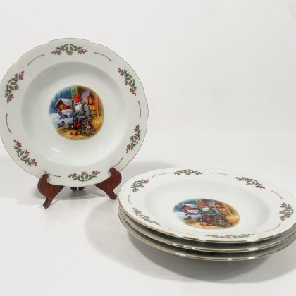 4x Fyrklovern Christineholm Lars Carlsson Old Time Christmas Deep Plates Soup Pasta Bowls 22 cm
