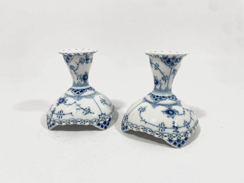 2x Royal Copenhagen Blue Fluted Full Lace 1138 Candle Holders