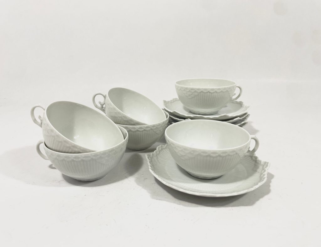 6x Royal Copenhagen Full Lace White 081 (1130) Tea Cups & Saucers 082