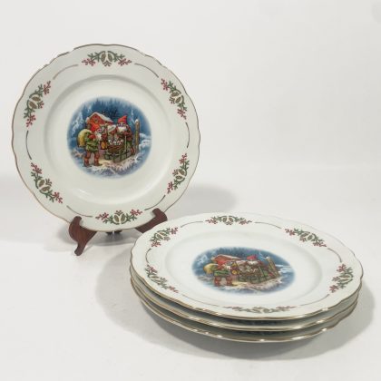 4x Fyrklovern Christineholm Lars Carlsson Old Time Christmas Dinner Plates 24 cm